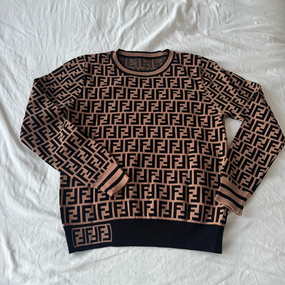 FF Logo Knit Sweater Brown & Black | Size IT 46 (US M) - Picture 2 of 4